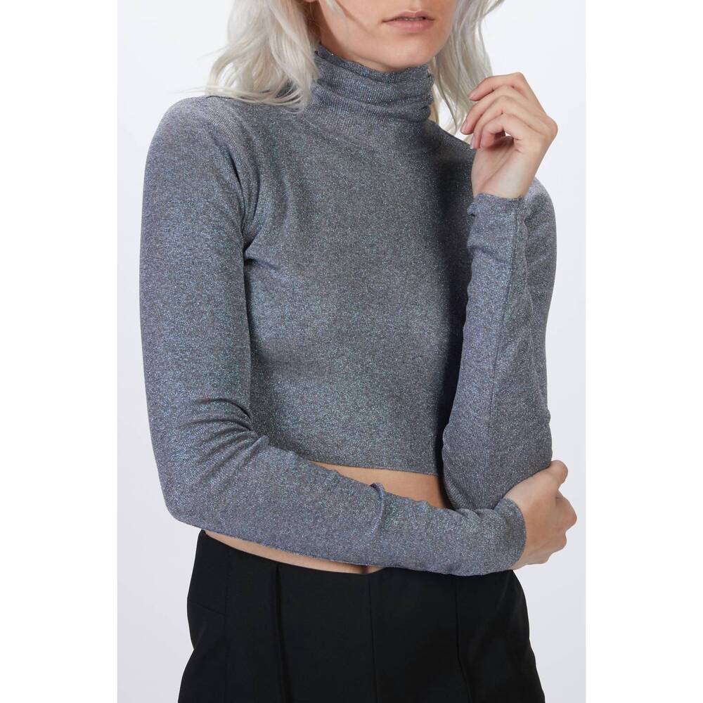 NEW ZEYNEP ARCAY crop turtleneck knit top in grey blue